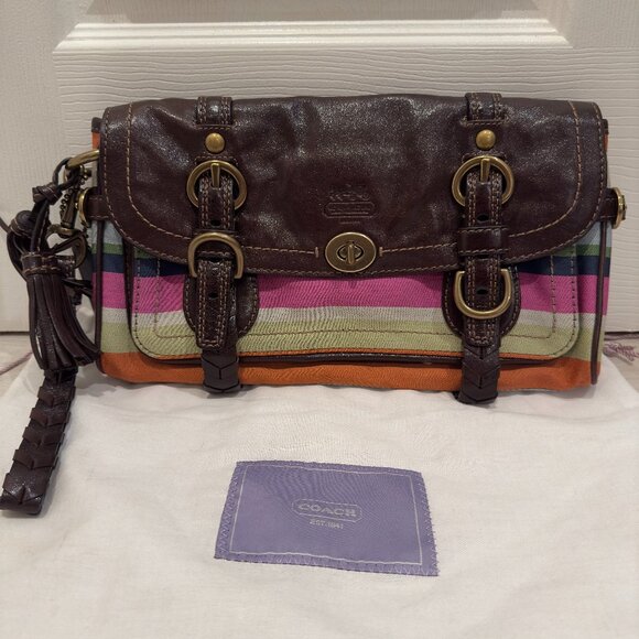 Coach Handbags - Coach Leather & Canvas Wristlet